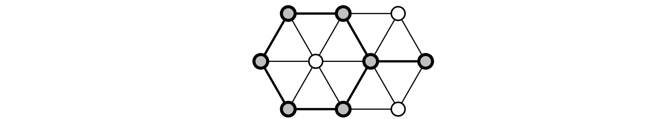 三角形を含まない大きさ 7 の頂点集合 (この集合はこのグラフに含まれる三角形を含まない頂点集合の中で最大のものではない)