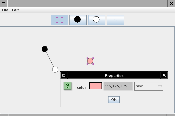 デフォルトの JavaBeans カラーエディタを使って円の色を編集する